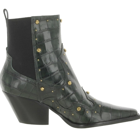 Vince Camuto Dark Green Ankle Boots with Gold Studs - Picture 1 of 4